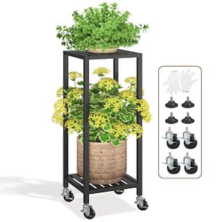 2 Tier Black Metal Plant Stand - 11.6 x 10.8 x 33.7 inches