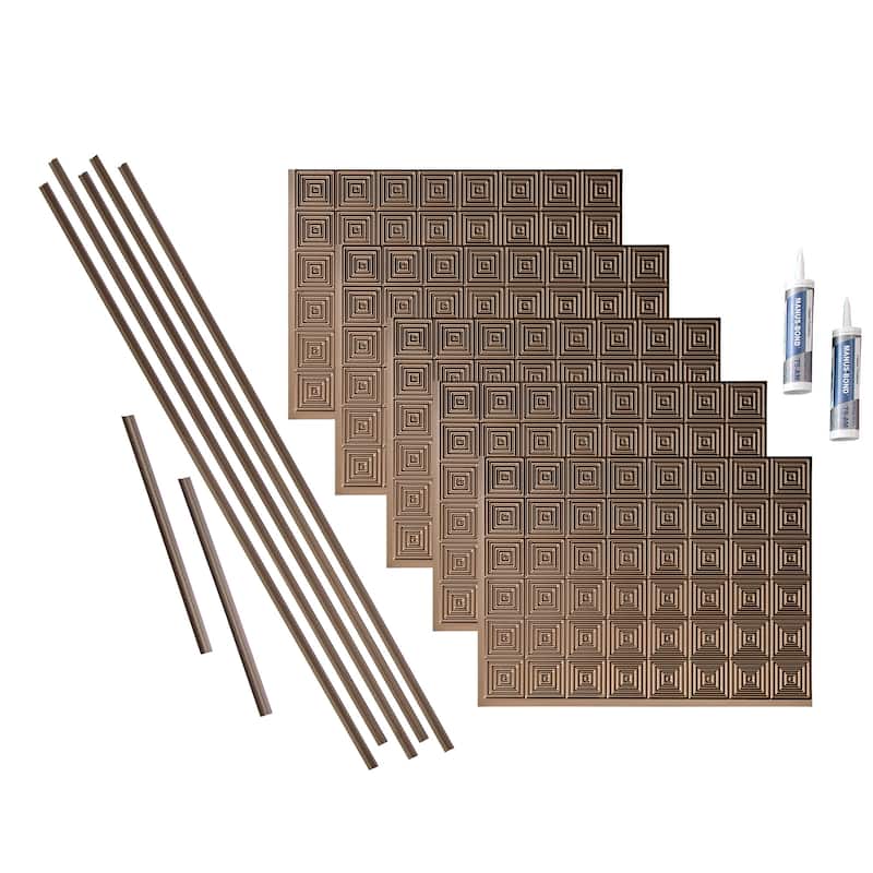 FASÄDE Miniquattro Decorative Vinyl Backsplash Panel - 15 Sq Ft Kit - Argent Bronze
