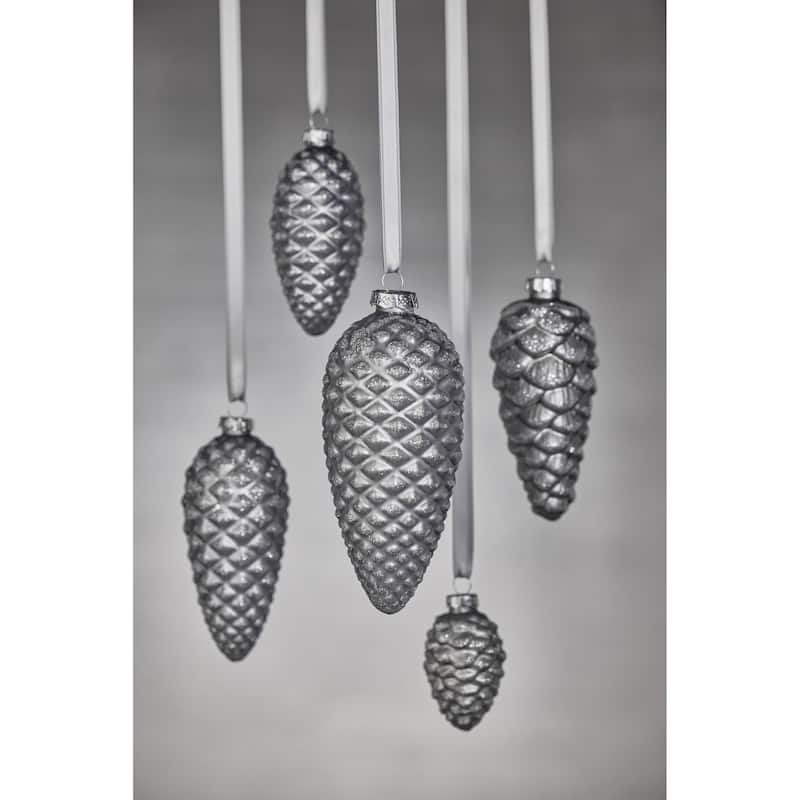 Cariad 6" Glass Pine Cone Ornaments, Set of 6