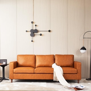 3 Seater Leather Couch, Mid Century Faux Leather Sofa for Living Room ...