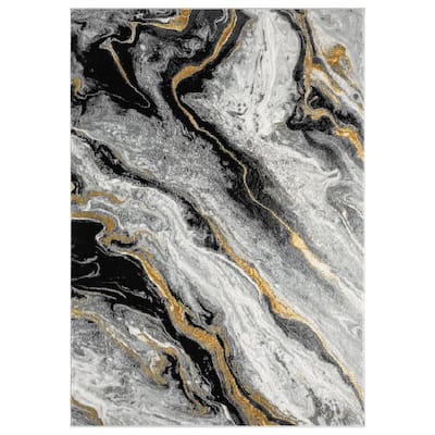 Lavell Collection Abstract Grey/Gold Area Rug