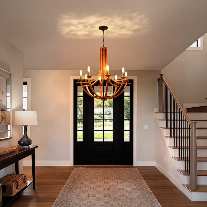Modern Farmhouse Wood Chandeliers，Rustic Candle Chandelier