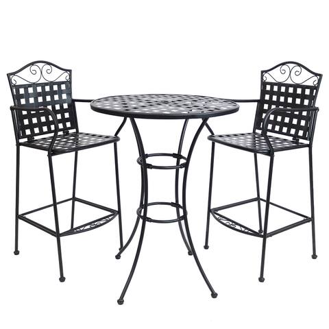 Sunnydaze Outdoor Black Scrolling Wrought Iron Bar Chair and Table Set