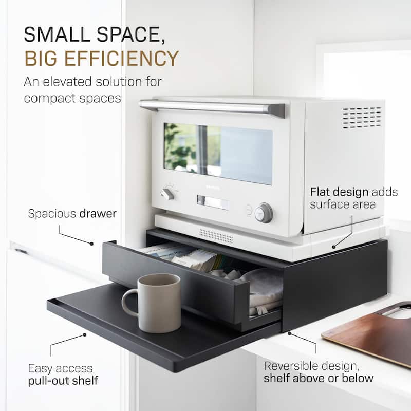 Yamazaki Home Countertop Drawer with Pull-Out Shelf, Steel, Holds 37 lbs - L 15.47 x W 17.72 x H 5.31 inches