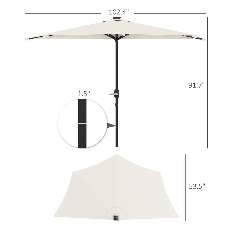 GDFStudio Outdoor Ilyra Polyester Half Patio Umbrella with Solar LED Lights and Steel Pole