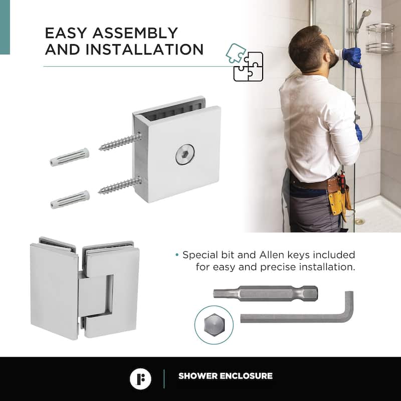 Fine Fixtures Frameless Shower Enclosure Hinged Glass Shower Door - Tempered Glass