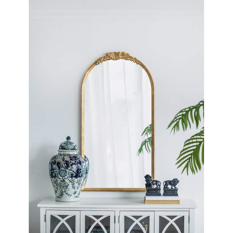 Floral Crest Wooden Floor Mirror - 4.25" - Gold