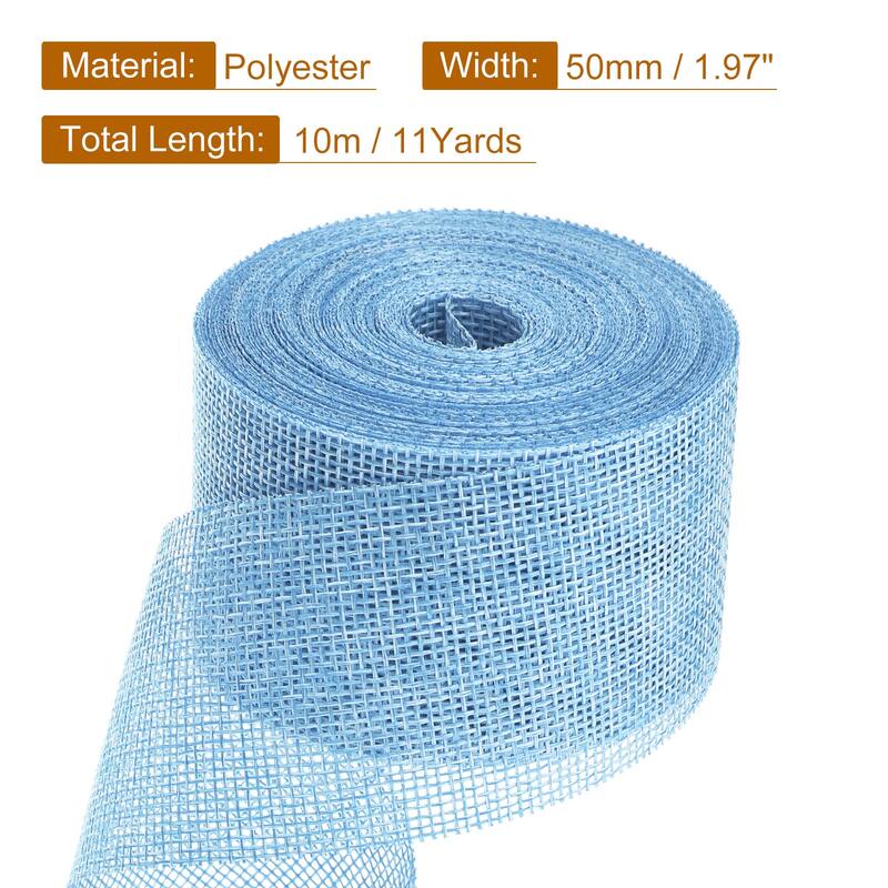 Burlap Ribbon, 2 Inch Wide 10 Yards Burlap Wired Ribbon - Light Blue