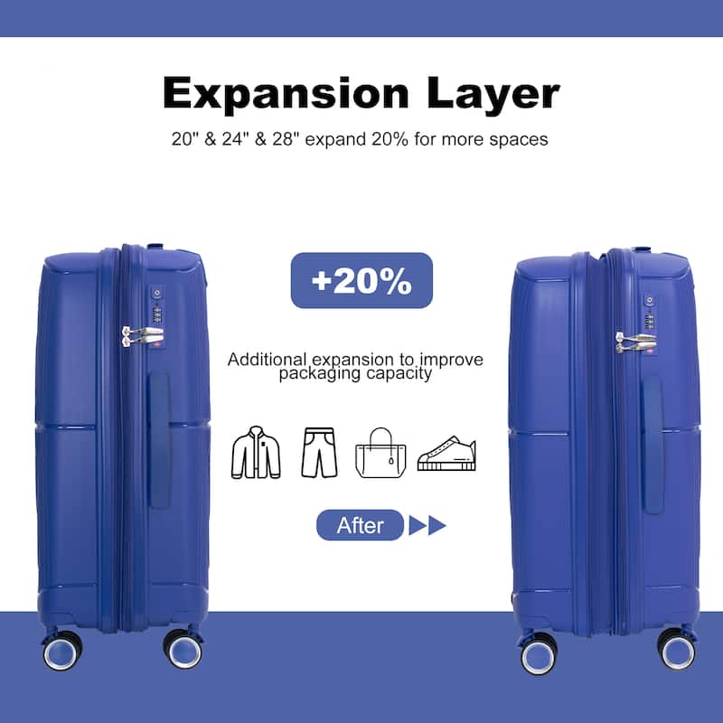 Expandable Hardshell Suitcase Double Spinner Wheels PP Luggage Sets with TSA Lock,3-Piece Set (20/24/28)