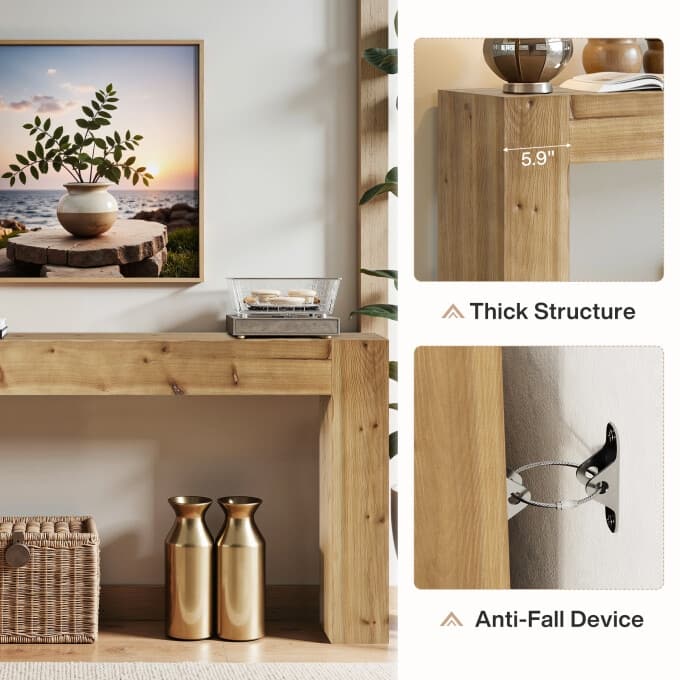 63-inch Solid Wood Console Table, Rustic Entryway Table, Sofa Table