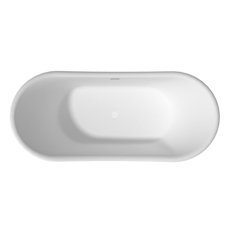 CASAINC 67 Inch Soaking Bathtub Solid Surface Stone Bathtub with Center Drain in Matte White - 67 Inch