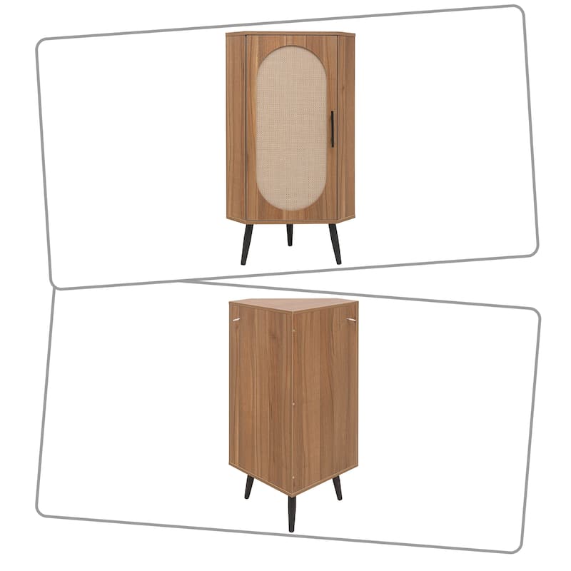 Modern Style Corner Storage Cabinet with Adjustable Shelves and Anti-tilt Device, Metal legs