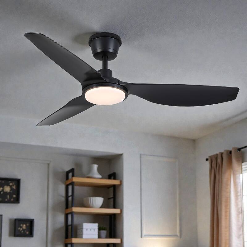 52 Inch Outdoor Waterproof Black Ceiling Fan with Light, IP66 Rated, Quiet Reversible DC Motor, 6 Speeds
