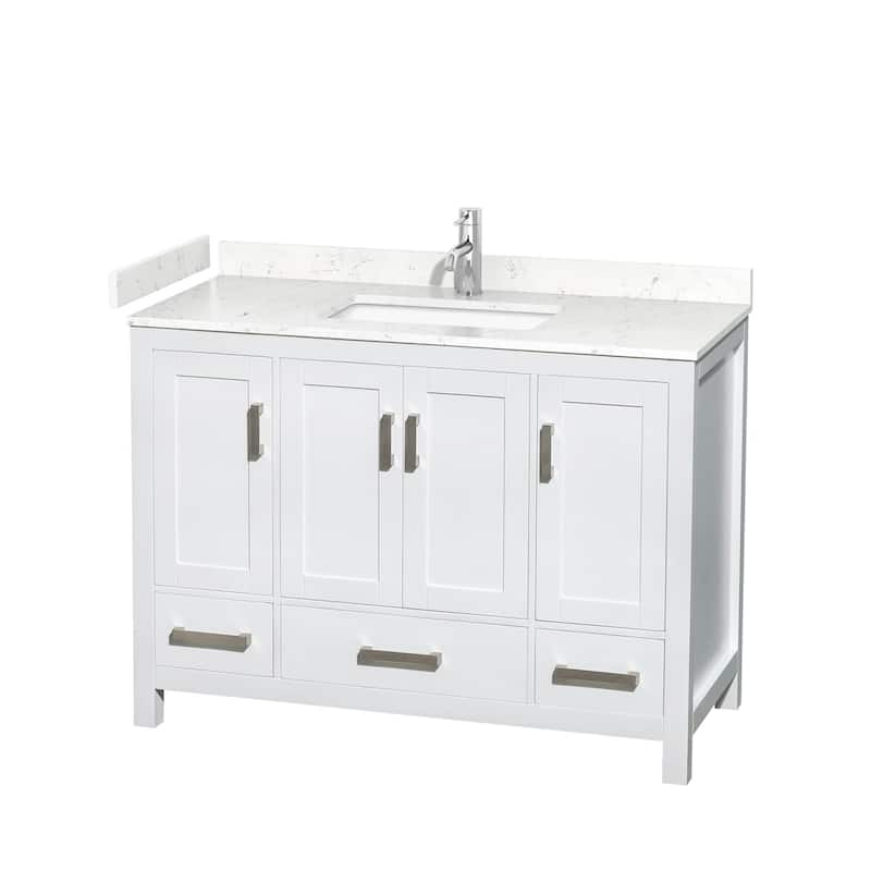 Wyndham Collection Sheffield 48" Single Bathroom Vanity, Carrara - White / Carrara Cultured Marble Top / Brushed