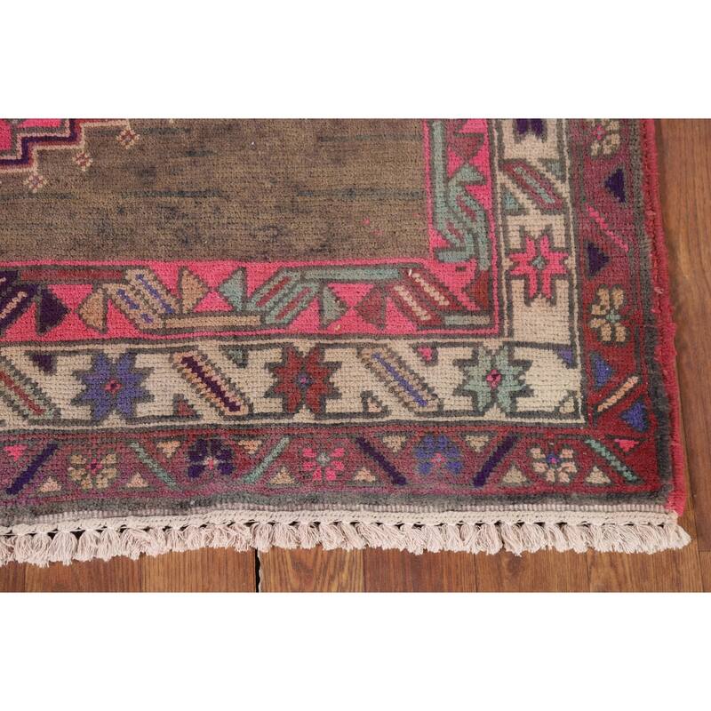 Pink Ardebil Persian Vintage Area Rug Hand-Knotted Wool Carpet - 3'11" x 7'7"