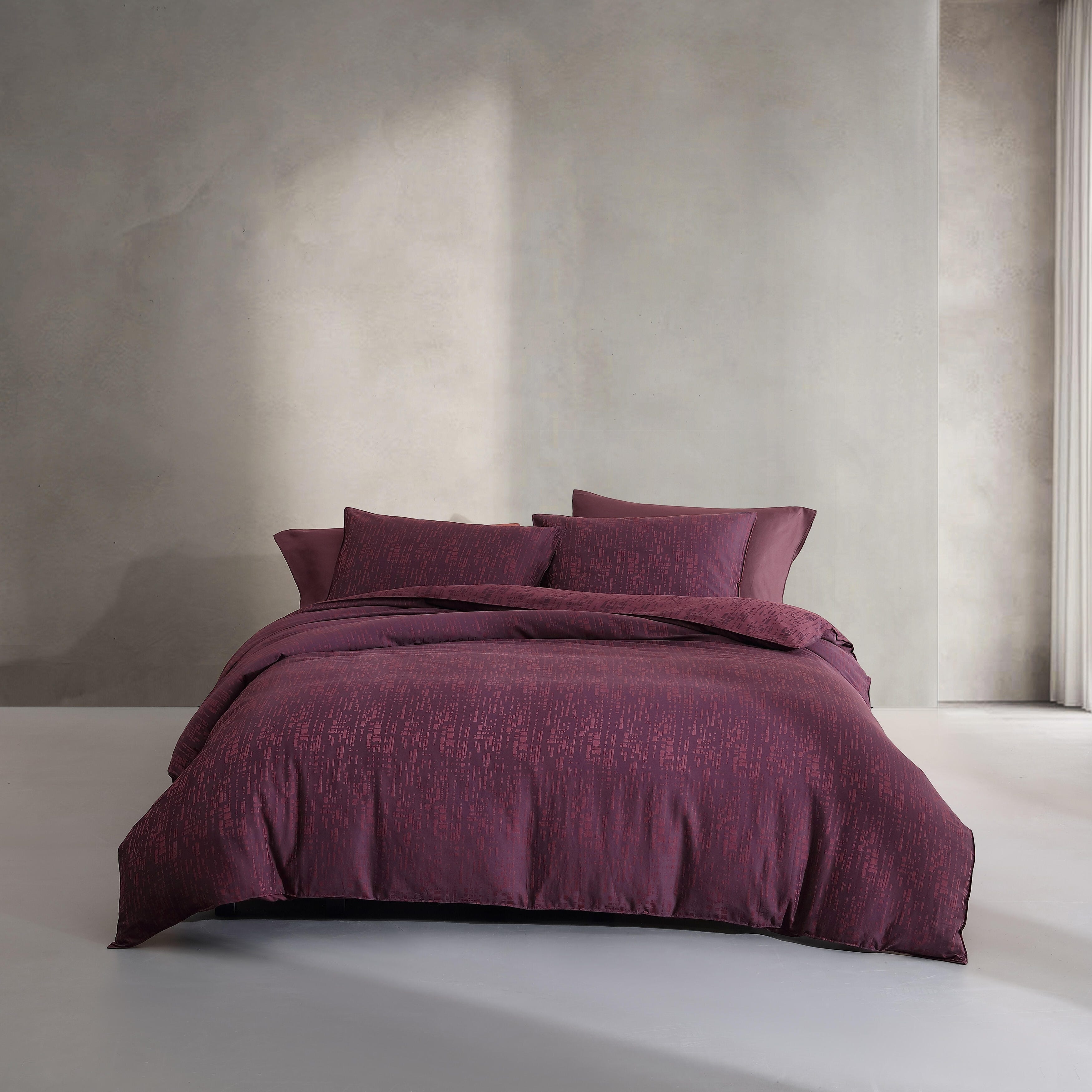 Calvin Klein Linear Circuit Cotton Jacquard Duvet Cover Set Soft Textured Modern (Red, 3 Piece)