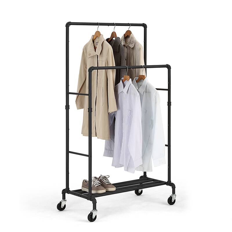 Industrial Loft Style Rolling Garment Rack - Double Rod
