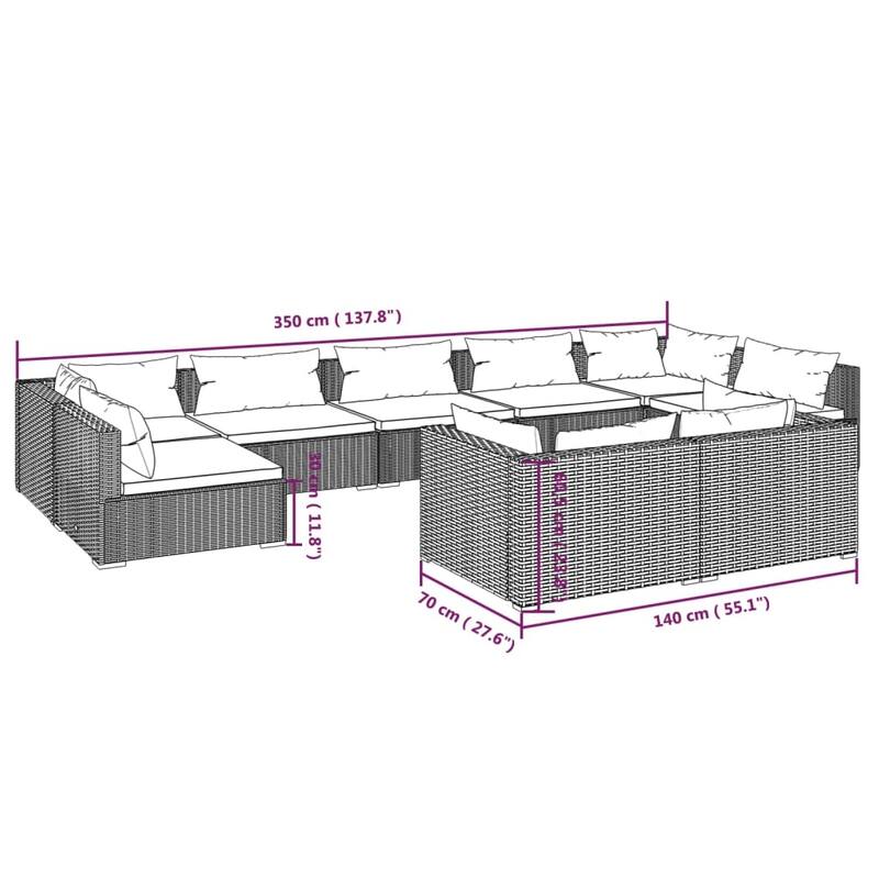 vidaXL Patio Lounge Set Outdoor Sectional Sofa Set Table Garden Poly Rattan - 27.6" x 27.6" x 23.8"