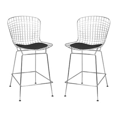 Mid Century Modern Chrome Wire Counter Stool (Set of 2) - N/A