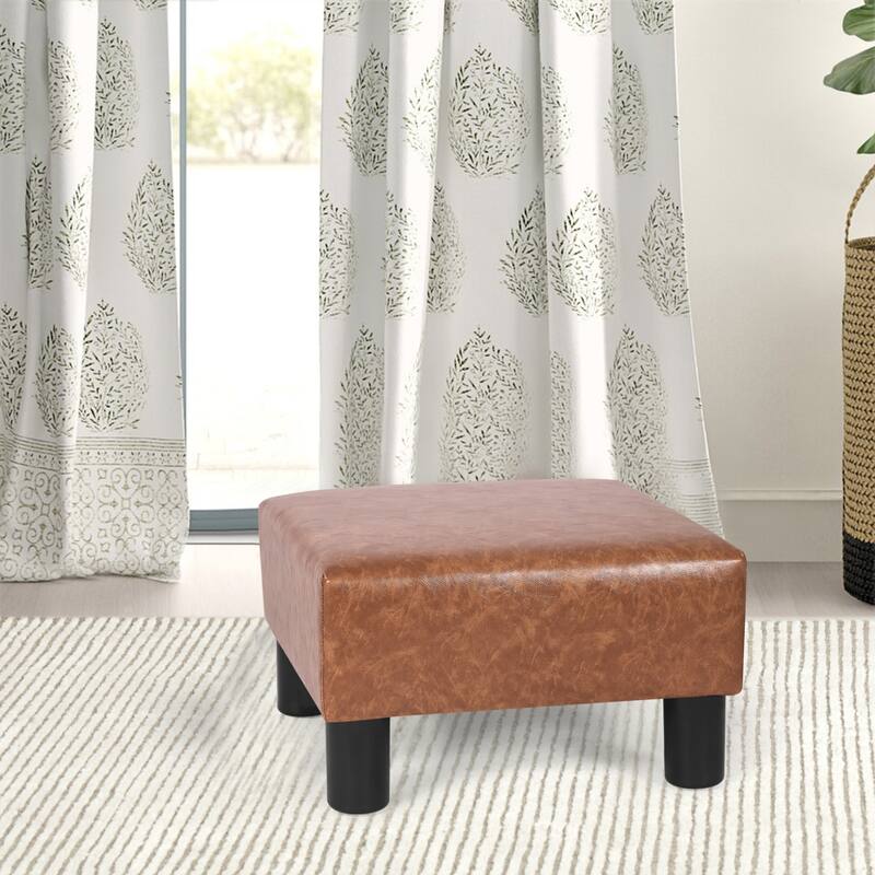 Adeco Footstool Ottoman PU Leather Footrest Modern Square Stool