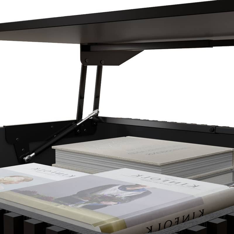 Fluted 31.5" Square Lift-Top Coffee Table with Hydraulic Mechanism for Hidden and Open Storage Solutions