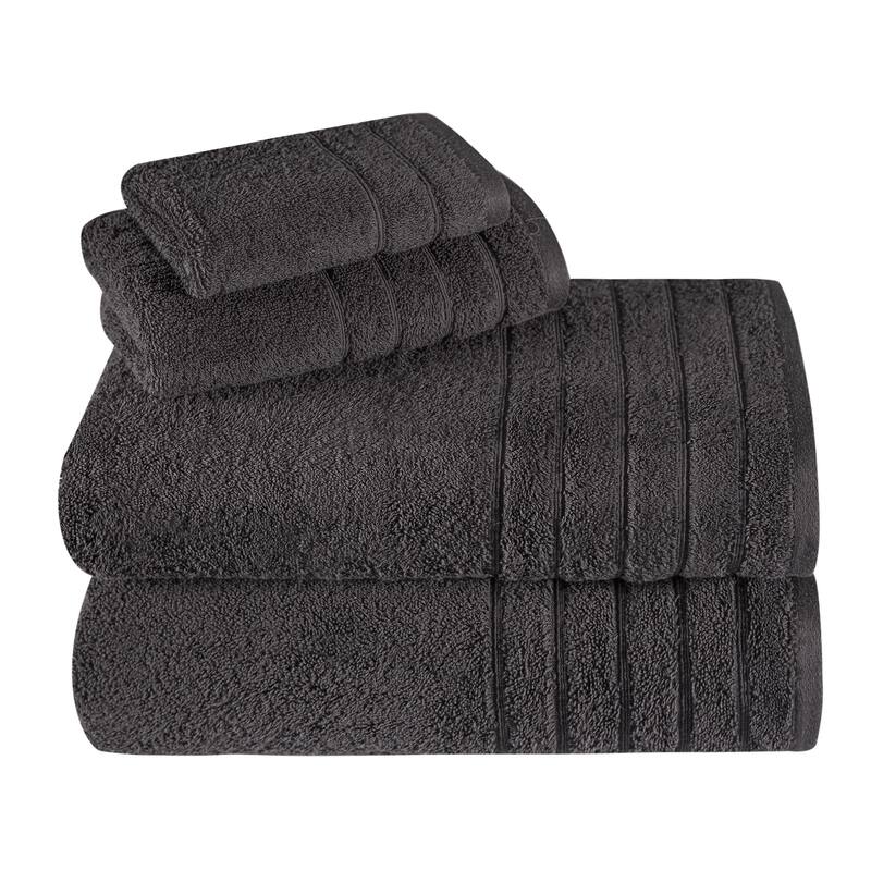 Classic Turkish Towels 4 Piece Cotton Towel Set, Absorbent Hotel & Spa - Grey