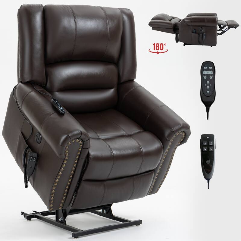 Roomfitters Dual Motor Power Lift Recliner, Infinite Position Massage Chair with 180-Degree Recline and USB