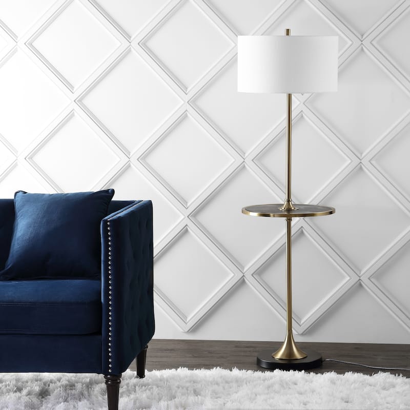 Laine 59" Metal/Wood LED Floor Lamp with Table, Black/Brass by JONATHAN Y - 59" H x 18" W x 18" D
