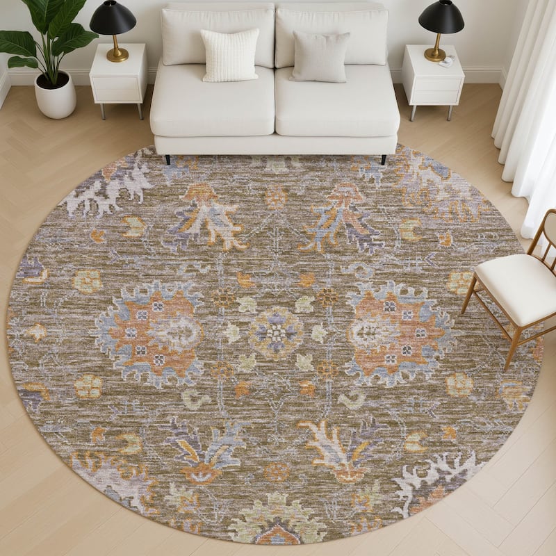 Premium Washable Super Soft Traditional Lily Mayfield Rug - Brown - 8' x 8'