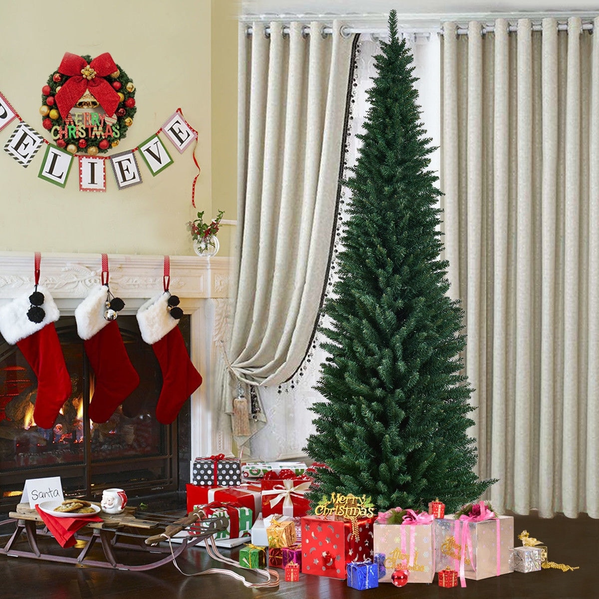 Shop Costway 9ft Pvc Artificial Pencil Christmas Tree Slim W