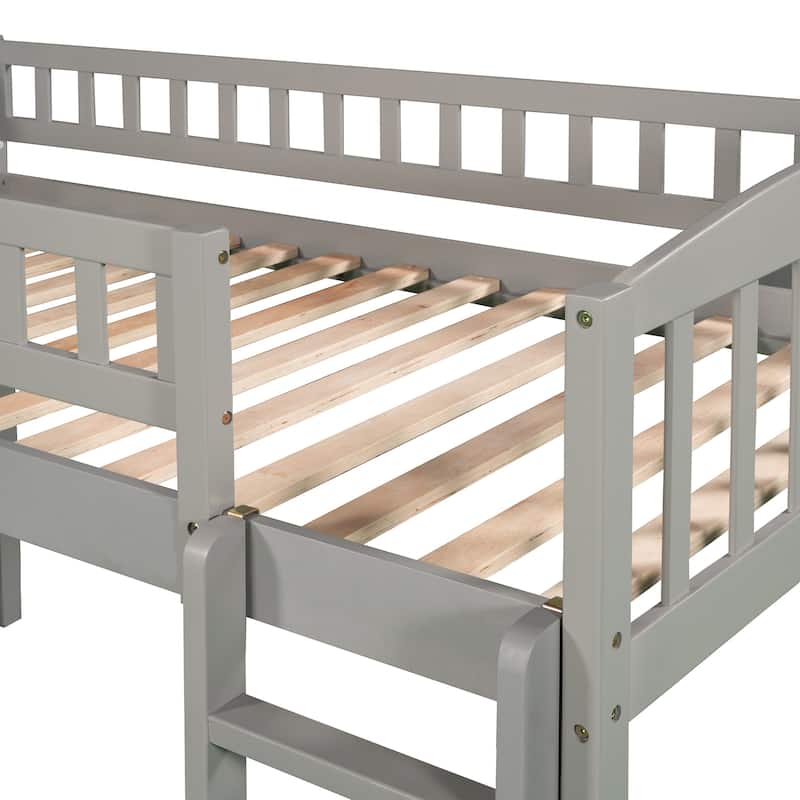 Roomfitters Twin Size Loft Bed with Slide and Ladder, Gray
