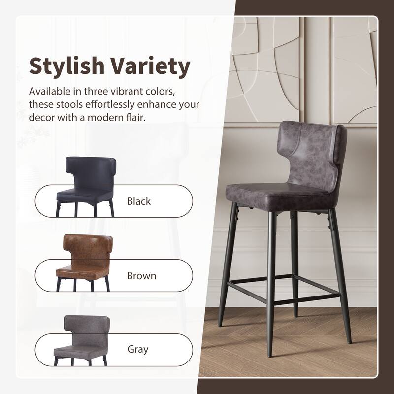 Counter Height Bar Stools Set of 2, Upholstered Armless Chairs with Curved Backrest, Kitchen Island Chair with Footrest