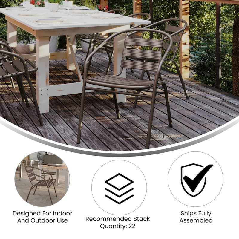 Modern Aluminum Slat Stacking Outdoor Restaurant Chairs (Set of 4)