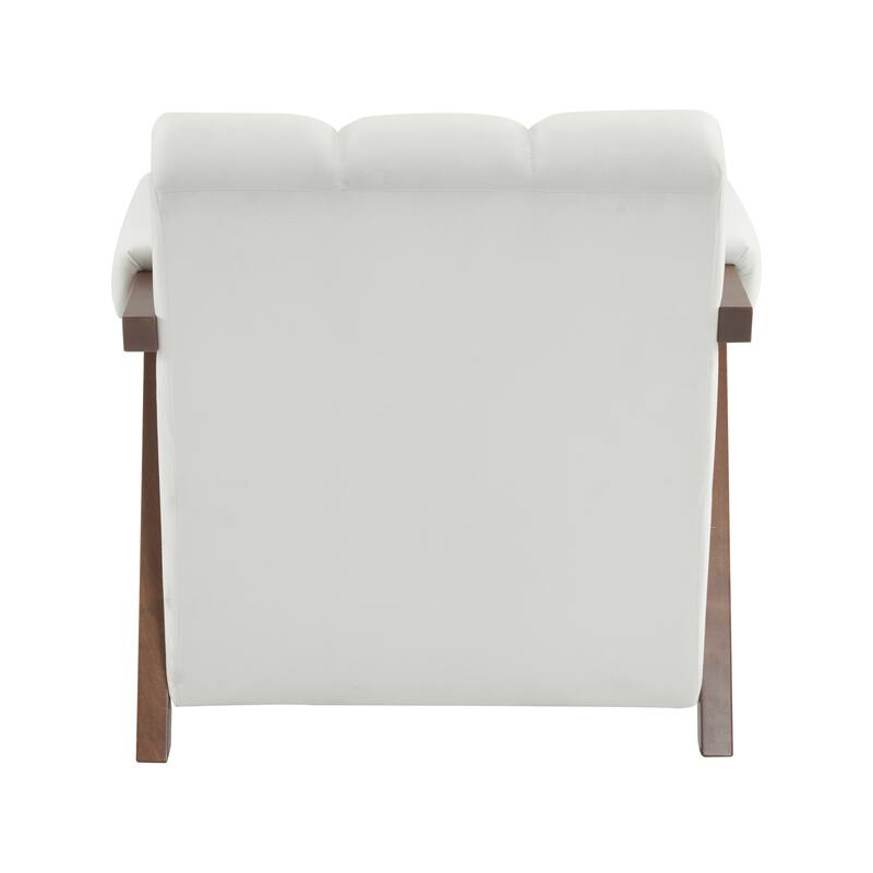 Roomfitters Mid-Century Modern Tufted Accent Chair with Walnut Solid Wood Frame and Inverted V-Legs, Ivory