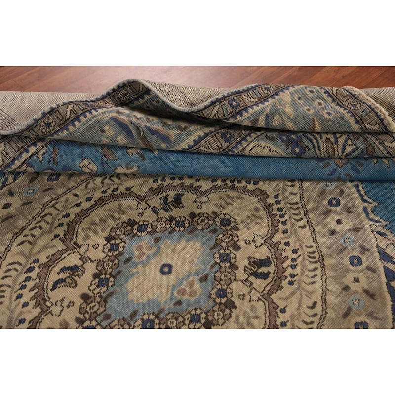 Blue Tabriz Persian Area Rug Handmade Traditional Wool Carpet - 9'7"x 12'3"