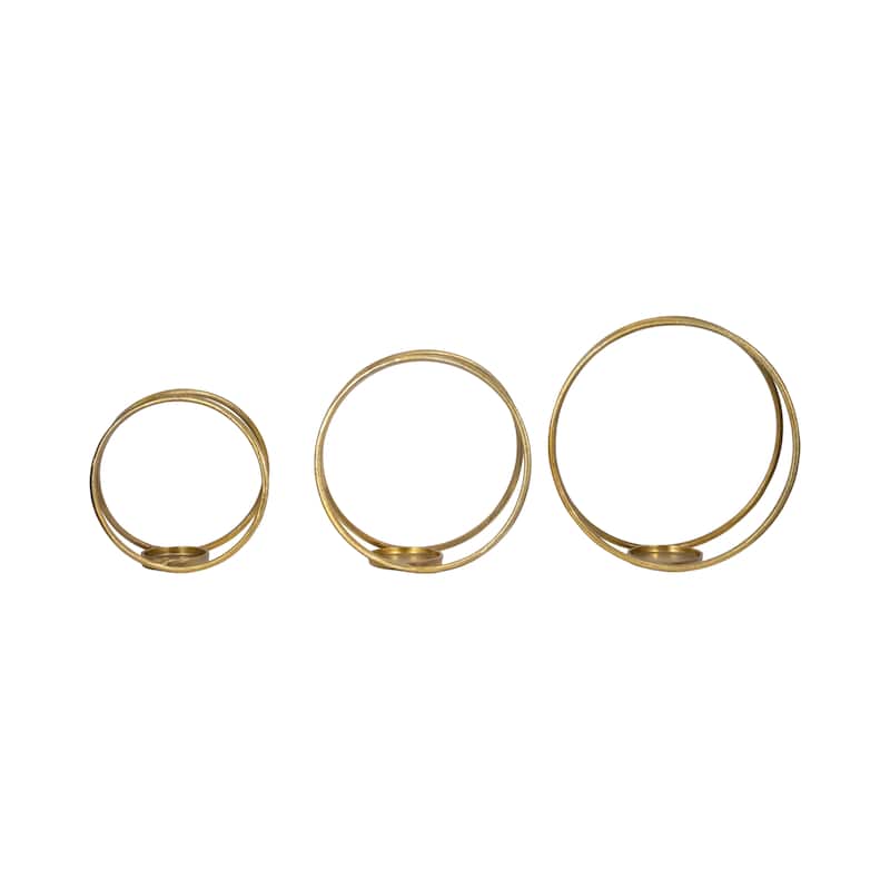 Sagebrook Home Modern Round Metal Double Ring Candle Holder, Set of Three - 16" x 8" x 16" - 16" x 8" x 16"