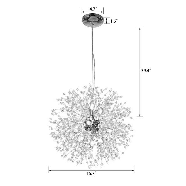 8-Light Dandelion Crystal Chandelier Firework Pendant Ceiling Light - 15.7" Dia