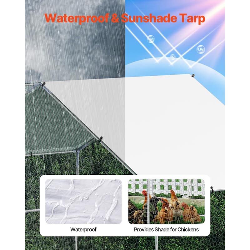 Silver Galvanized Steel Chicken Coop with Protective Net and PE Tarp Cover