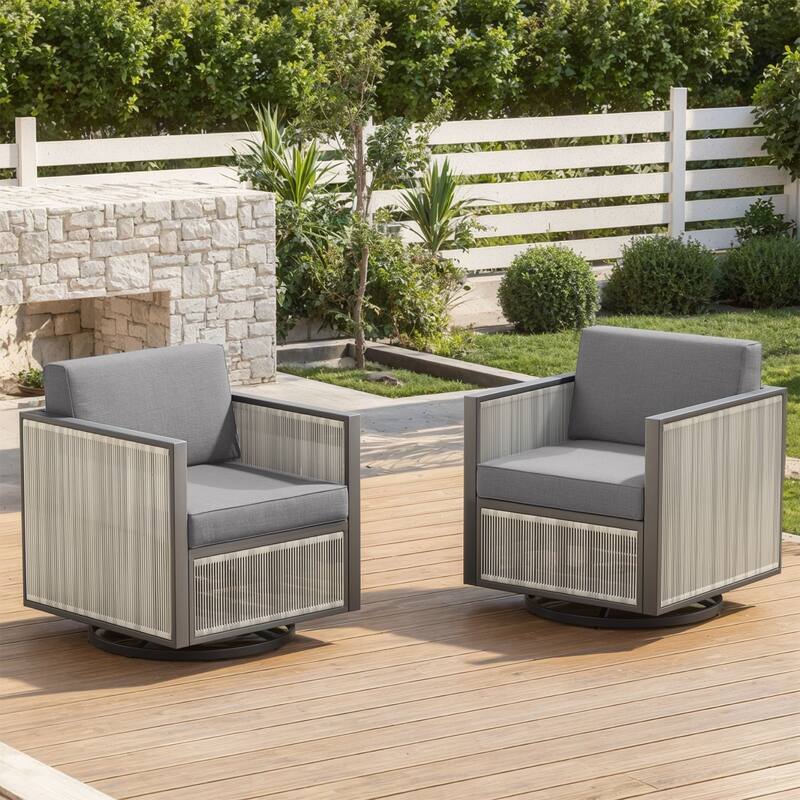 Gymojoy Outdoor Swivel Glider Chairs Wicker Patio Chairs with Thick Cushions - 2-Piece - Light Grey
