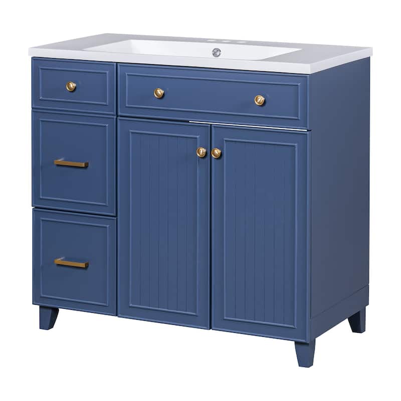 36 Inch MDF Freestanding Bathroom Vanity Set with Integrated Ceramic Sink - 36" x 18"