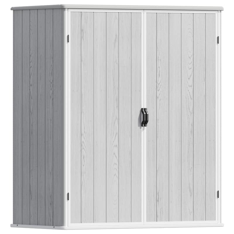 Patiowell 57.1"L x 30.3"W Plastic Vertical Storage Shed with Shelving Brackets for Patio Furniture, Pool Accessories