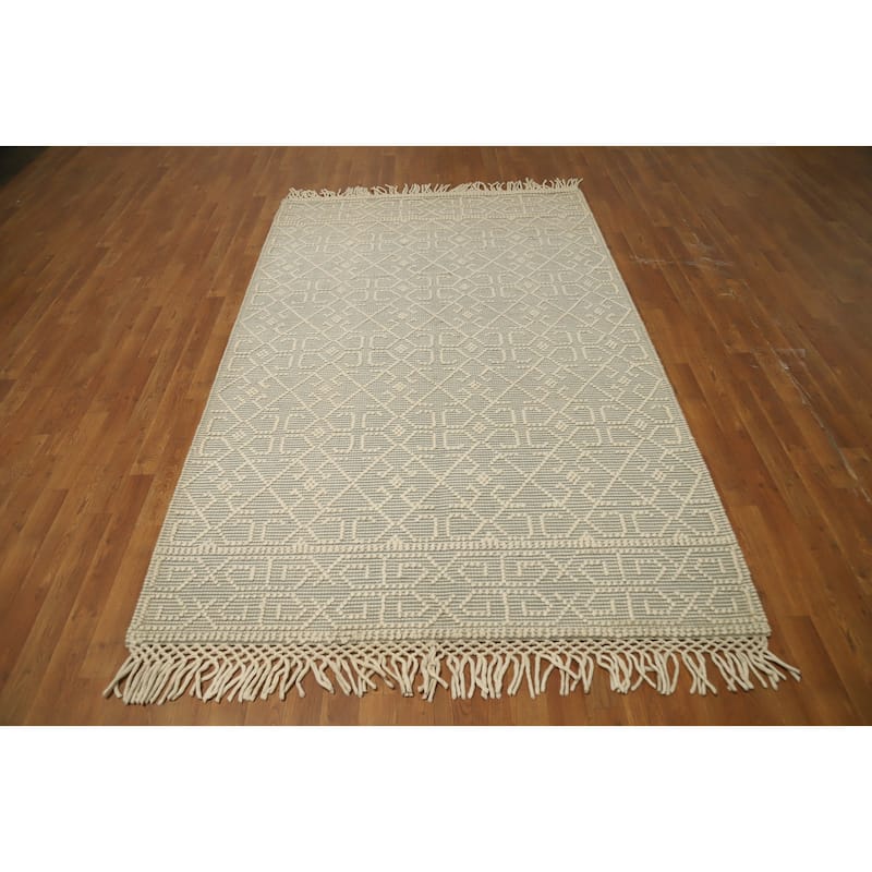 Hand Knotted Oriental 100% Wool Carpet Modern Geometric Greys & Charcoal Modern Gotti Design Area Rug - 8' 1'' X 5' 2''