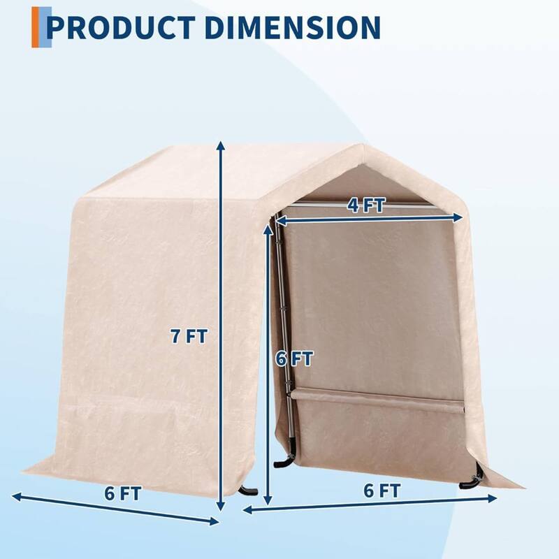 6x6 FT Portable Outdoor Storage Shed, Carport for Motorcycle, Firewood, Garden and Tools - 6X6 Ft
