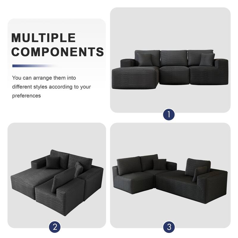 104" Modular Sectional Sofa with L-Shape Chaise Modern Upholstered Cloud Couches with Throw Pillows - 104 in.W x 23.6 in.H