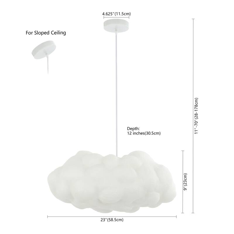 Homer 23" 2-Light Modern Contemporary Silk LED Cloud Pendant, White by JONATHAN Y