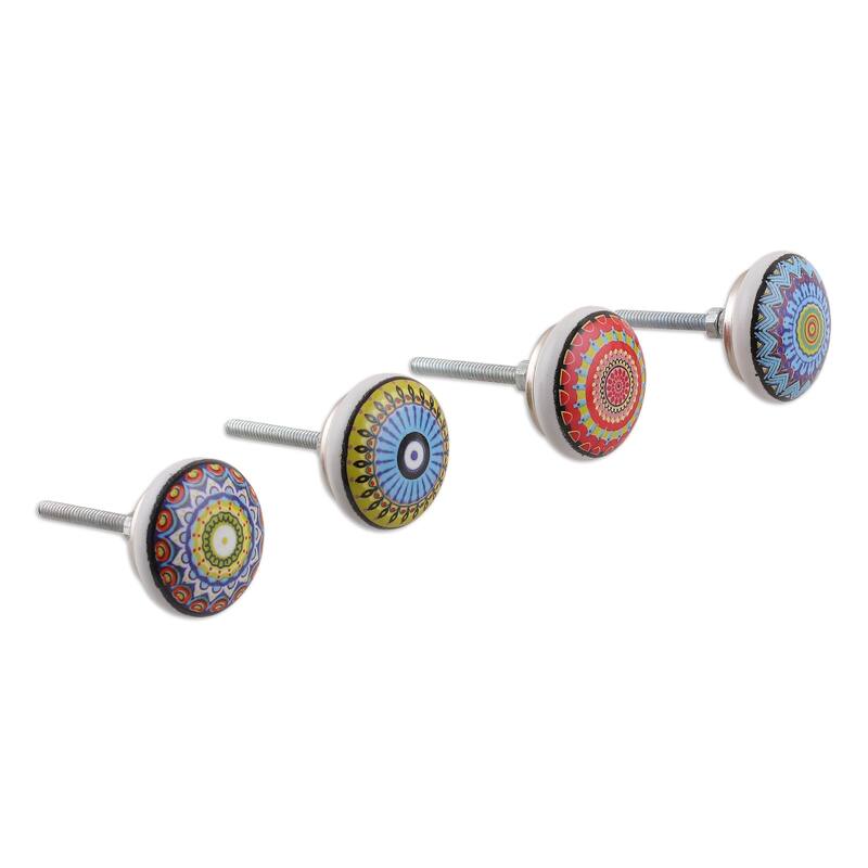 Novica Handmade Moroccan Glory Ceramic Knobs (Set Of 9)