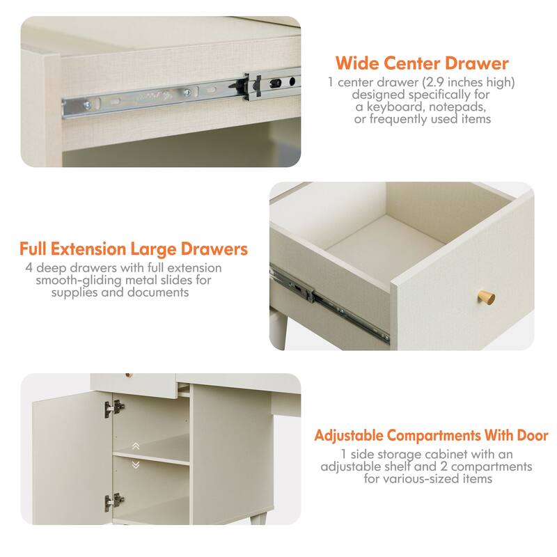 WAMPAT Home Office Furniture Set, 58" Executive Desk with Cabinet, 71" Tall Bookcase with Doors and Adjustable Shelves