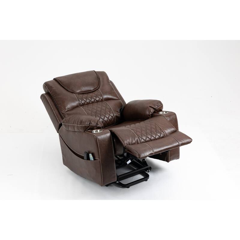 Standard Size Leather Dual Motor Power Recliner Chair with Heat, Massage, and Dual Cup Holders