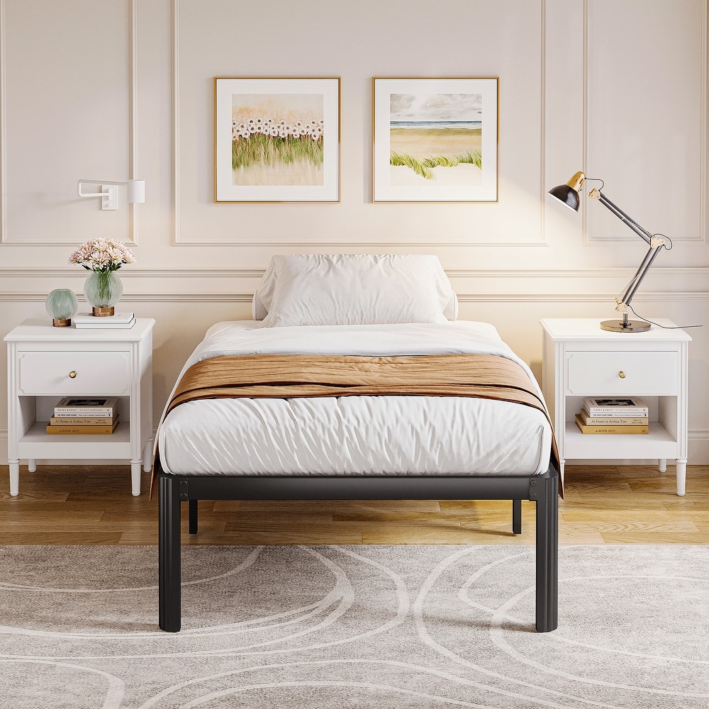 14" Heavy Duty Metal Bed Frame with Round Corners, Box Spring Not Required, Noise Free