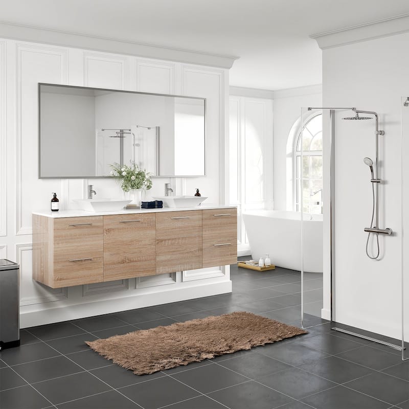 Luxy 72" White Oak Double Vessel Sink Bath Vanity with Quartz Top